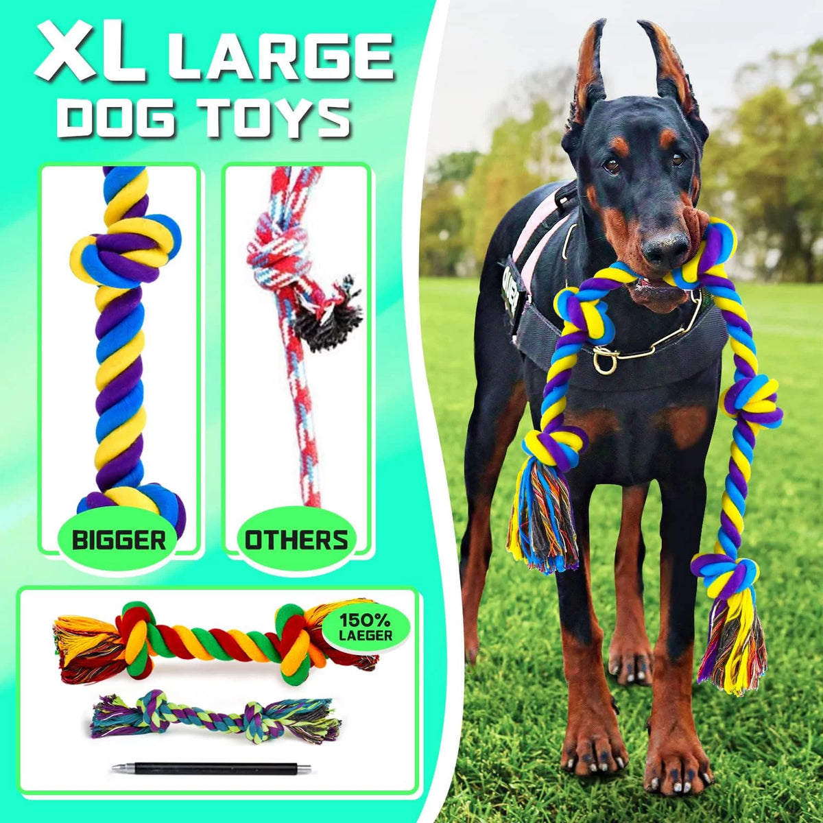 Ultimate XL Dog Chew Toys Bundle for Aggressive Chewers - 14 Durable Cotton Rope Toys Perfect for Large Breeds and Teething Puppies