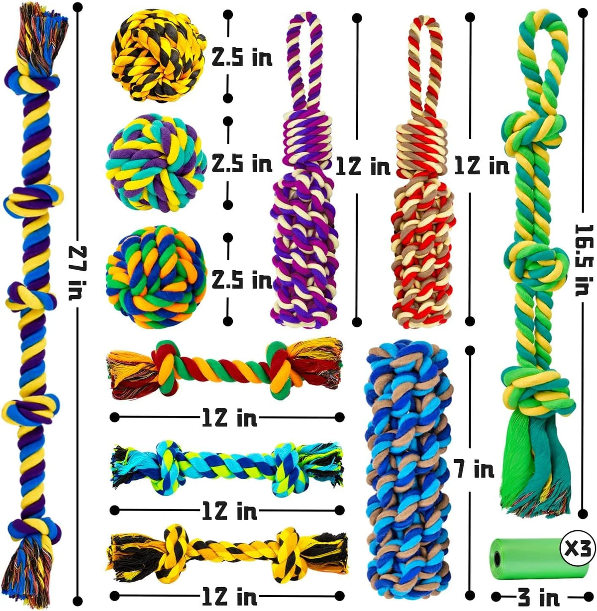 Ultimate XL Dog Chew Toys Bundle for Aggressive Chewers - 14 Durable Cotton Rope Toys Perfect for Large Breeds and Teething Puppies