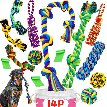 Ultimate XL Dog Chew Toys Bundle for Aggressive Chewers - 14 Durable Cotton Rope Toys Perfect for Large Breeds and Teething Puppies