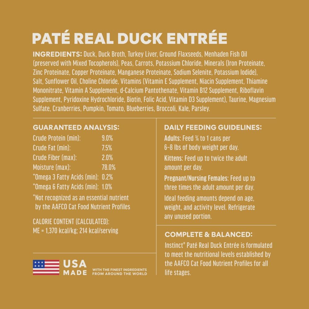 Pate Entrees, Wet Canned Cat Food, Real Duck, 5.5 Oz (12 Count)