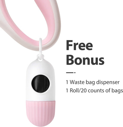 Retractable Dog Leash with Dispenser and Poop Bags, 10Ft, White & Pink