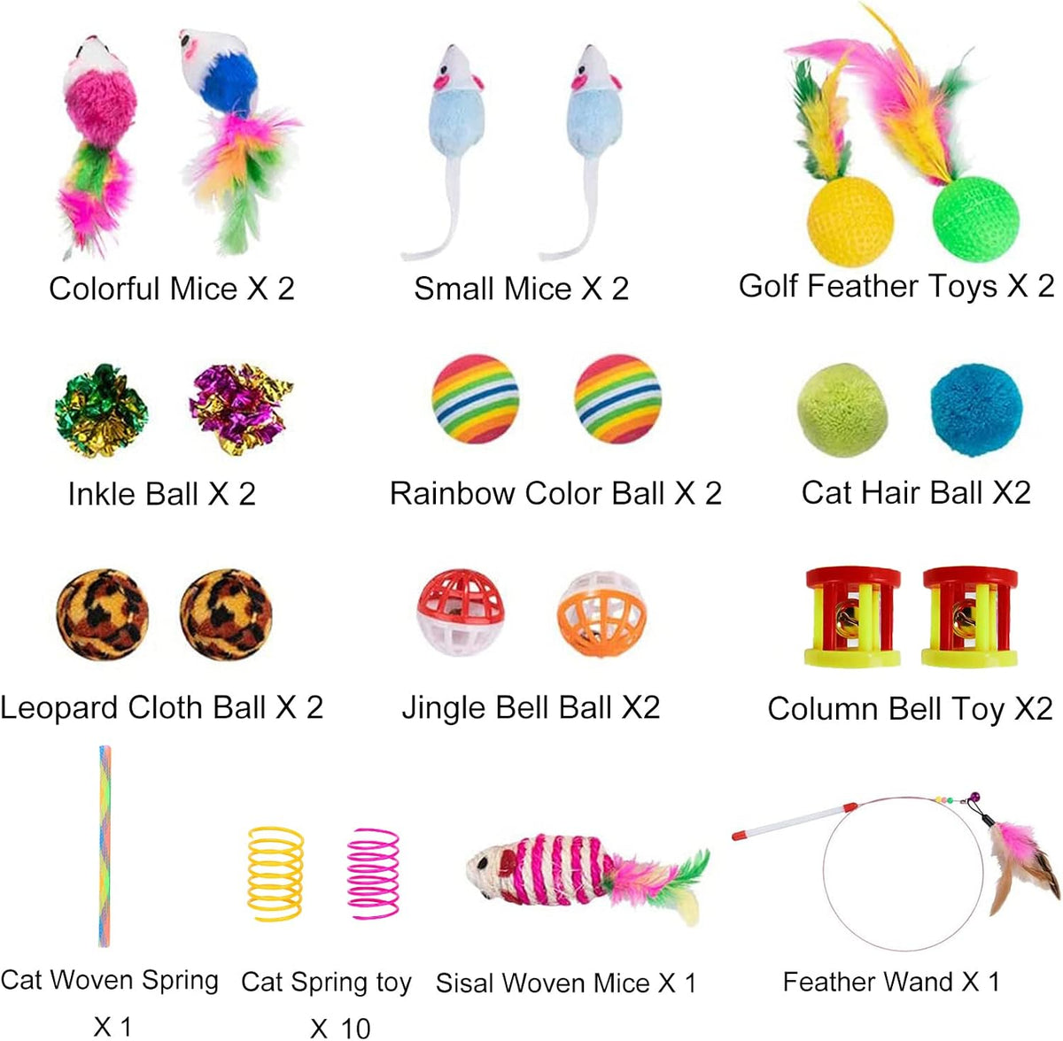 32Pcs Cat Toys Kitten Interactive Pet Toys Assortments, Foldable Rainbow Tunnel, Cat Feather Teaser Wand Interactive Feather Toy Fluffy Mouse Crinkle Balls Bell Play for Cat Puppy Kitty Kitten(2 Way)