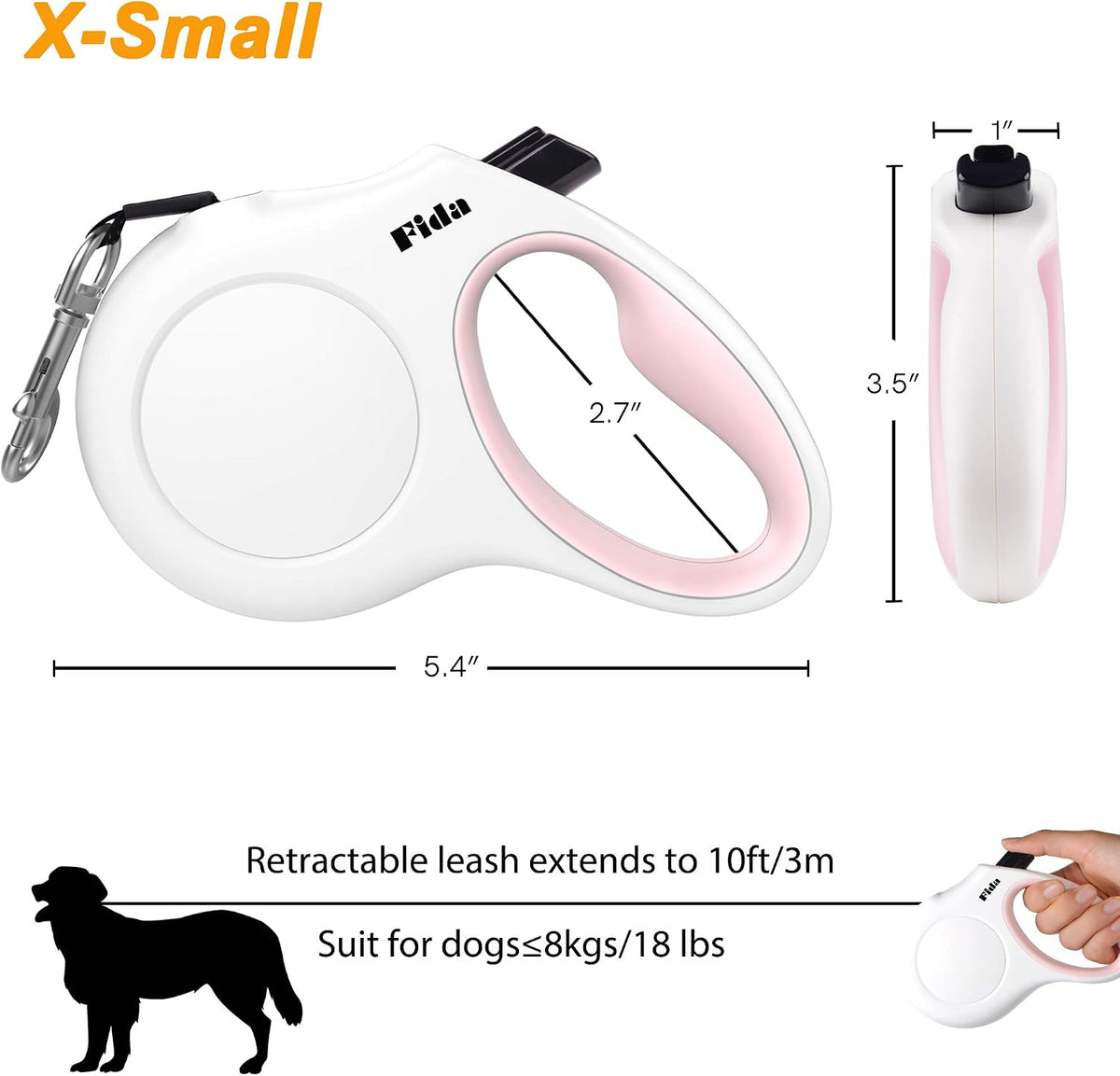 Retractable Dog Leash with Dispenser and Poop Bags, 10Ft, White & Pink