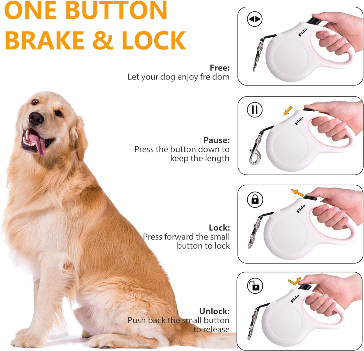 Retractable Dog Leash with Dispenser and Poop Bags, 10Ft, White & Pink