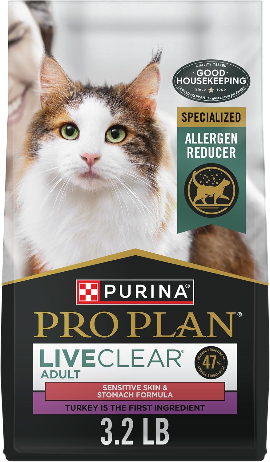 Purina Pro Plan Liveclear Sensitive Skin & Stomach Cat Food, 3.2 Lb Bag